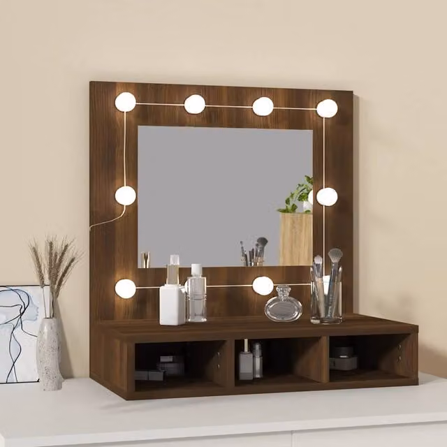 Berkfield Home Mirror Cabinet with LED Lighting in Brown Oak, W: 60 cm, D: 31.5 cm, H: 62 cm – 1