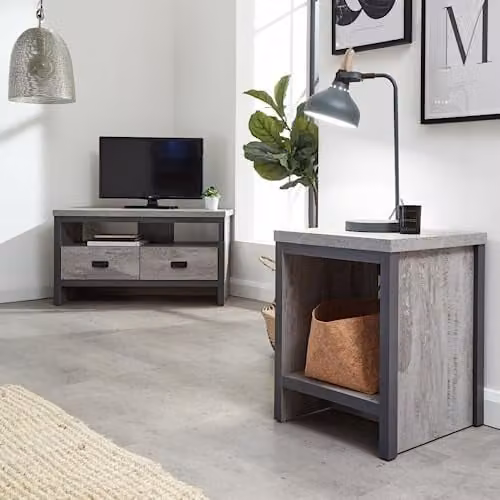 GFW Boston Grey Wood Effect Lamp Table with Storage Shelf