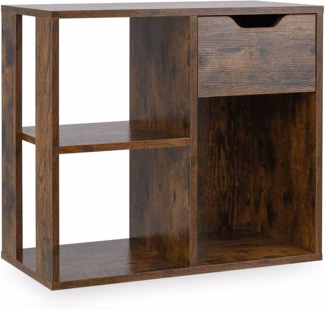 KORVIXA 3-Tier Wooden End Table in Brown, W/D/H: 100 x 100 x 53 cm