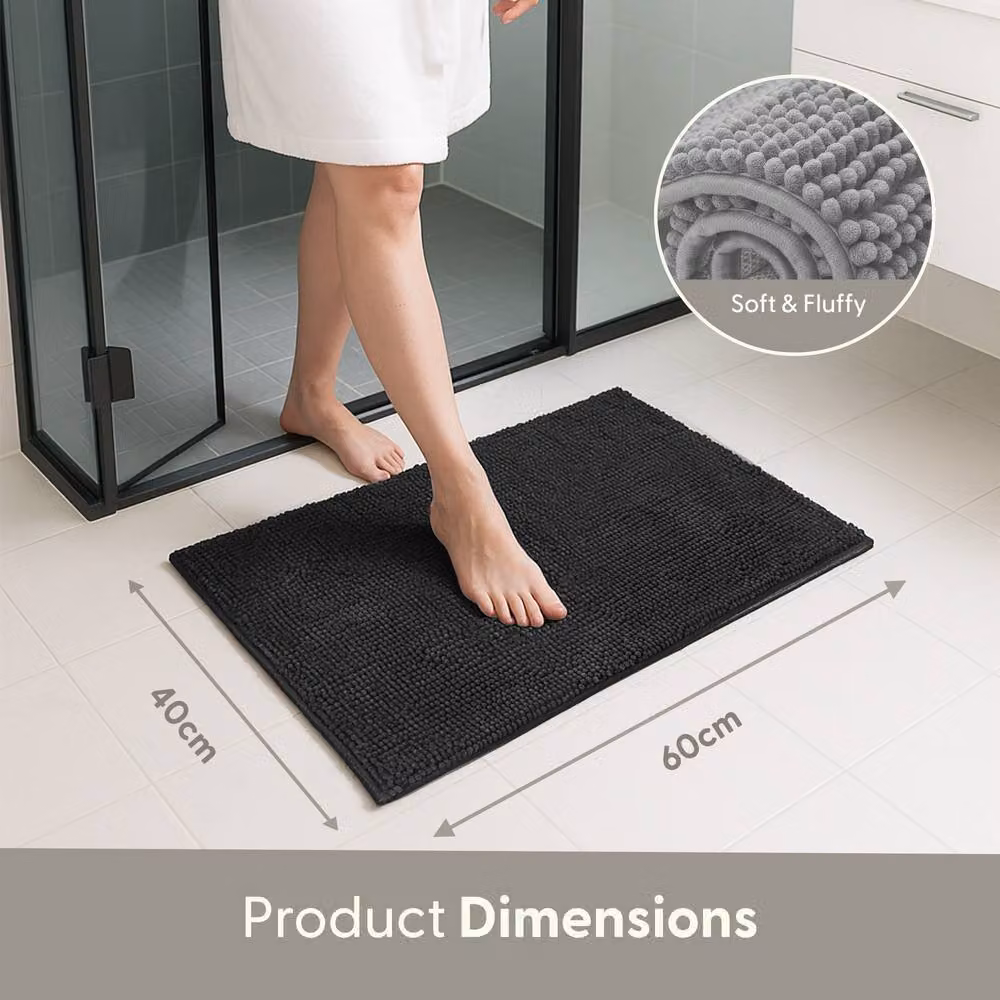 Keplin Non-Slip Microfibre Chenille Bath and Toilet Mat, Black, W: 40 cm, D: 60 cm – 2