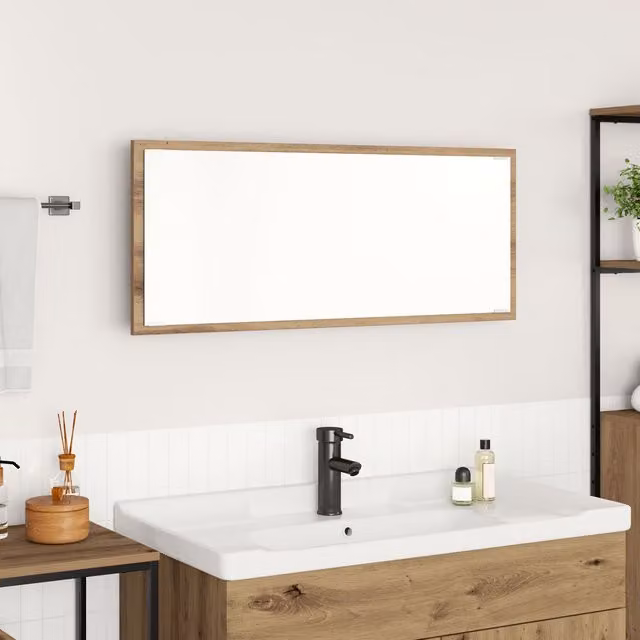 Berkfield Home Artisan Oak Bathroom Mirror in Brown, W 90 cm x H 37 cm x D 8.5 cm