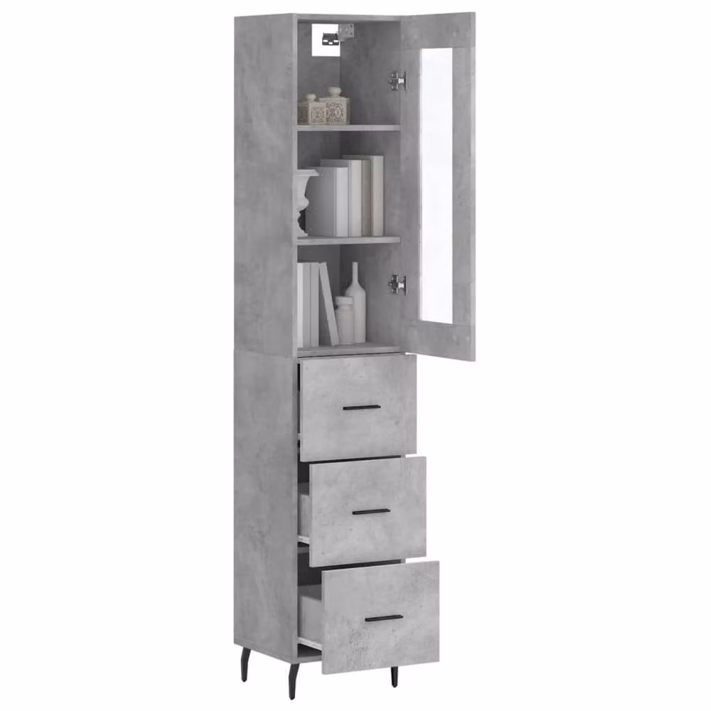 Berkfield Home Highboard in Concrete Grey with Glass Doors and Internal Shelves, W: 34.5 cm, D: 34 cm, H: 180 cm – 3