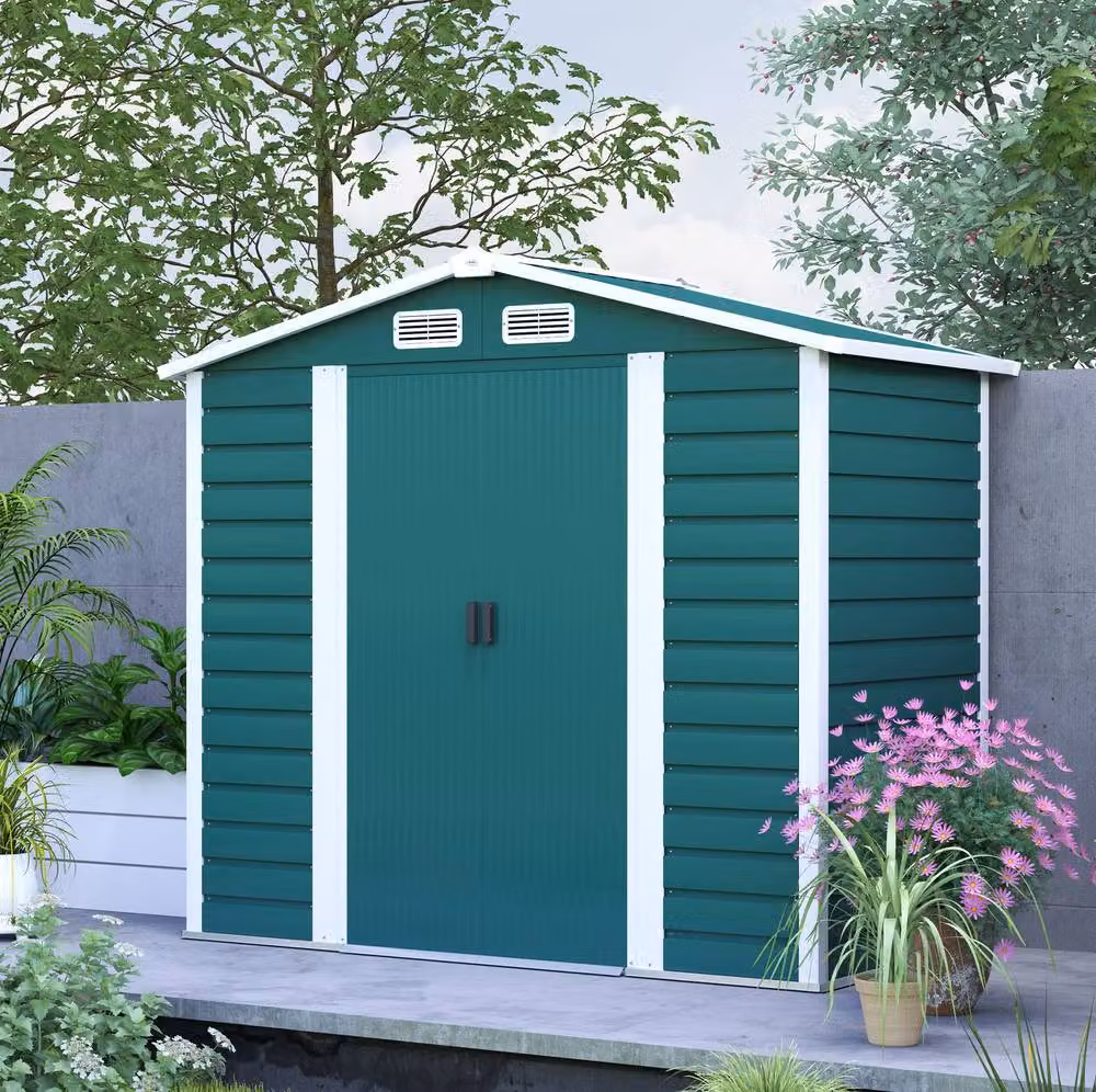 STILVORA Green Steel Garden Shed with Double Sliding Doors, W/D/H: 213 x 122 x 194 cm – 2