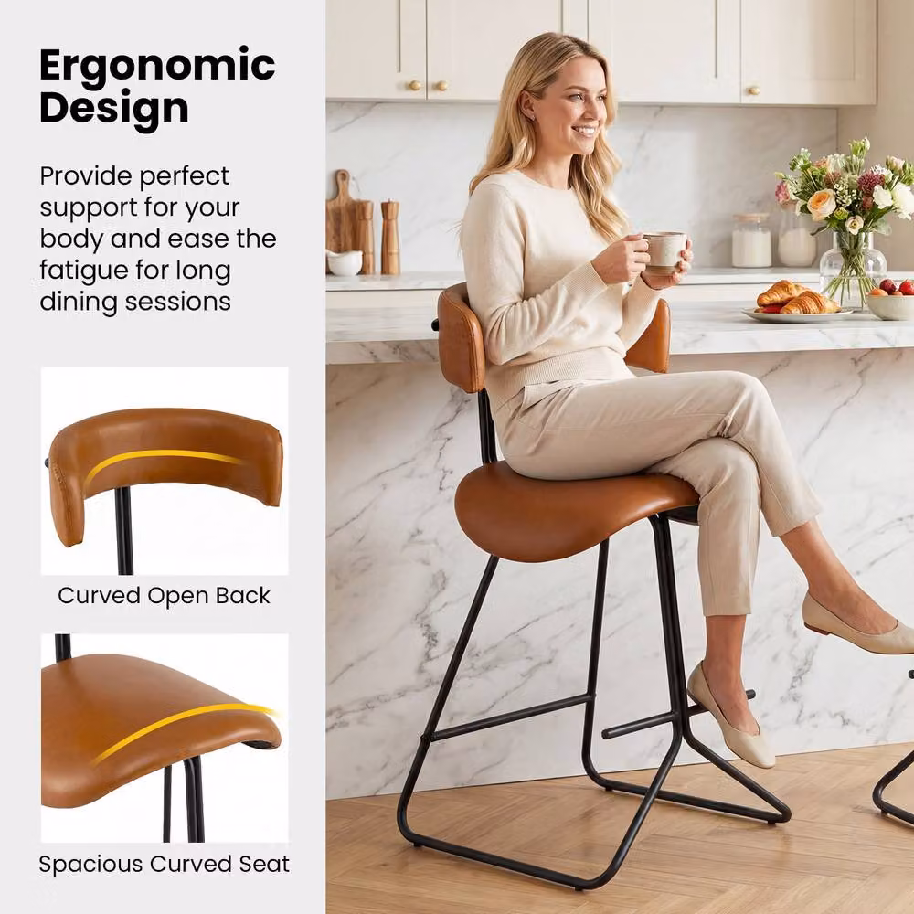 Costway Set of 2 Brown Faux Leather Upholstered Armless Counter Height Barstools – 4