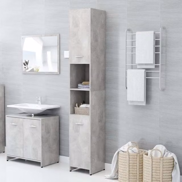 Berkfield Home Modern Bathroom Cabinet in Concrete Grey, W/D/H: 30 x 30 x 183.5 cm