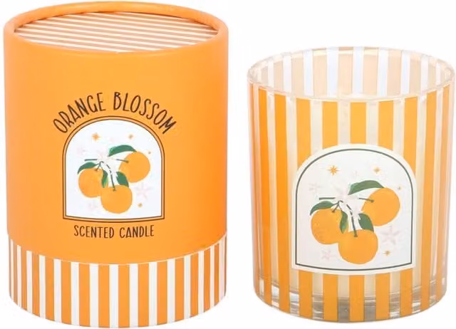 Something Different Wholesale Retro Striped Glass Tabletop Candle in Orange with Fruity and Floral Scents