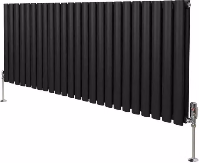 Monstershop Oval Column Radiator with Integrated Valves and Thermostat Head, Black, H 144 cm x W 60 cm – 1