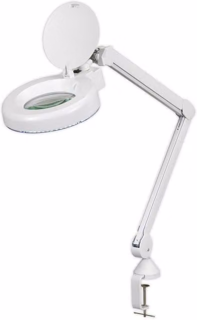 Loops LED Magnifying Glass Light with G Clamp Mount in Transparent and White