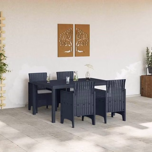 Berkfield Home Modern 5 Piece Anthracite Poly Rattan Garden Dining Set with Grey Cushions – 1