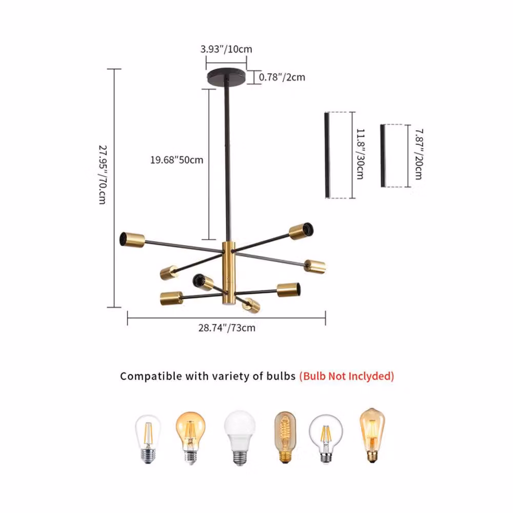 COMELY Sputnik Industrial Chandelier, 8-Light Adjustable Ceiling Light in Black and Gold/Brass, E27 – 2