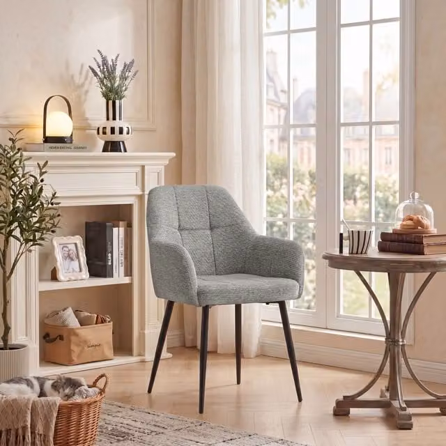 SONARA Modern Single Dining Chair in Grey Chenille Fabric – 1