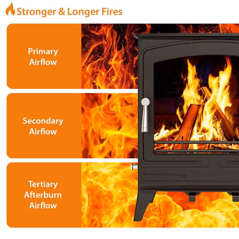 RoyalFire 8.5kW Steel Solid Multifuel Wood Burning Stove with Firewood Starter Kit in Dark Grey – 3