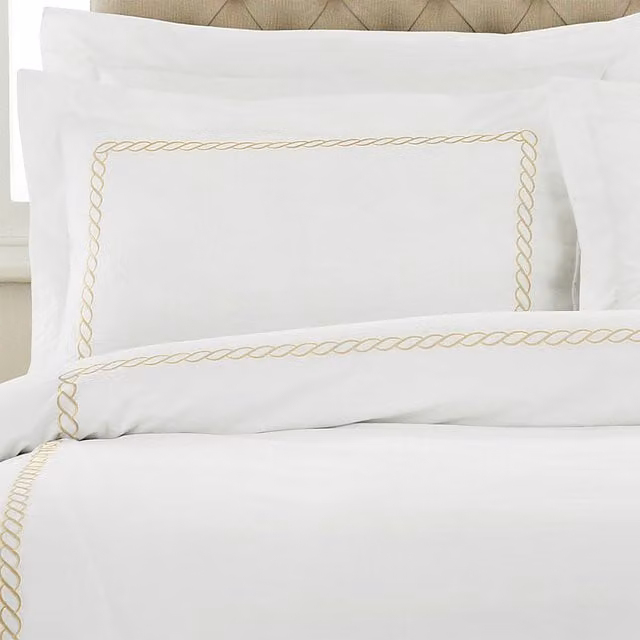 Soho Embroidered Cotton Pillowcase in Gold and White