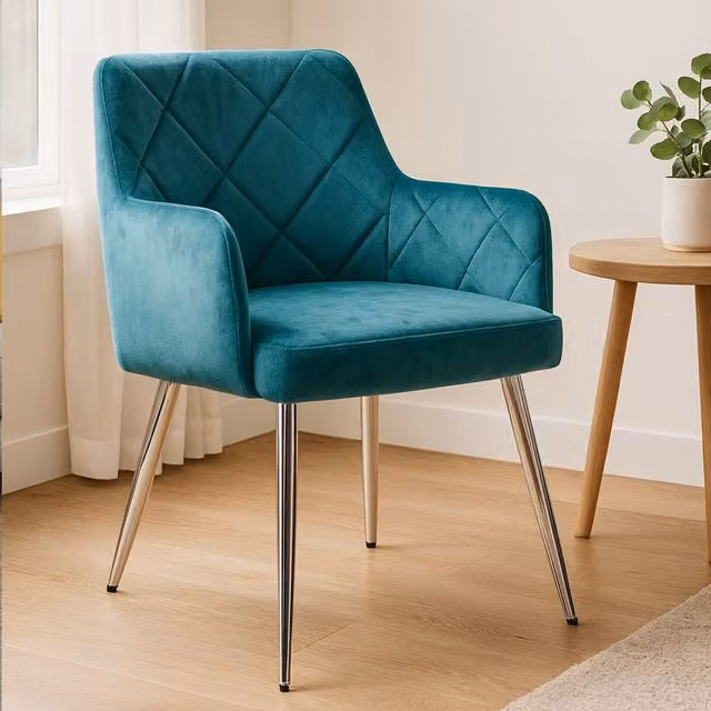 Orsina Tamzin Modern Velvet Dining Chair in Blue with Silver Metal Legs – 2