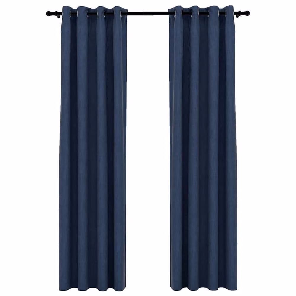 Berkfield Home Linen-Look Blackout Curtains with Eyelets, 2 Pack, Blue, W: 140 cm, H: 245 cm – 2