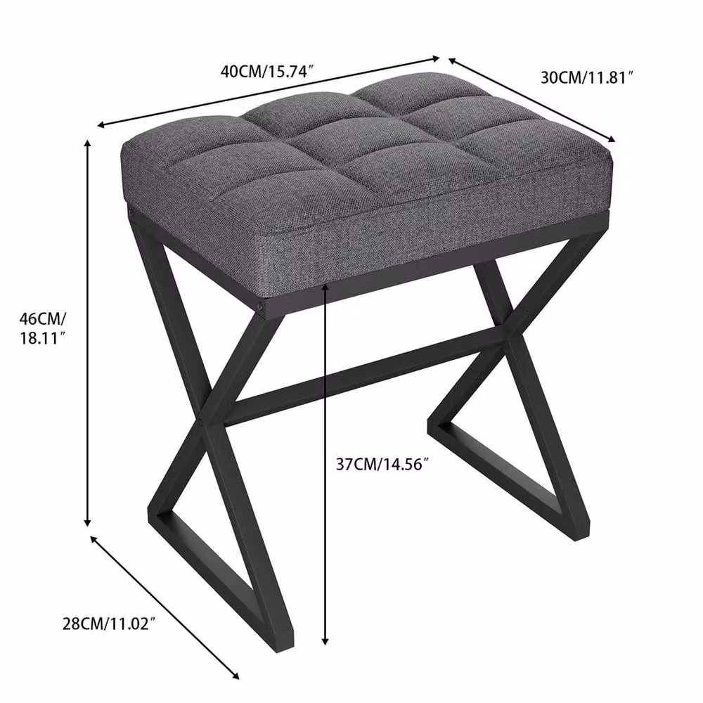 FORGEVIO Grey Linen Square Vanity Stool W/D/H: 40 x 30 x 46 cm – 2