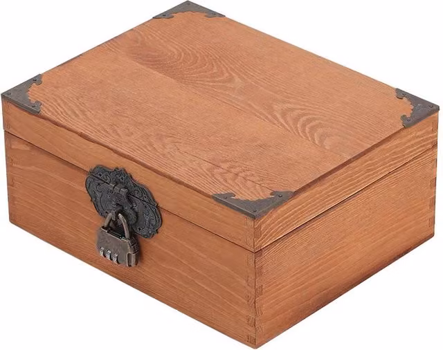 FLAVORA Vintage Solid Wood Lockable Keepsake Storage Box with Lid in Brown – 1