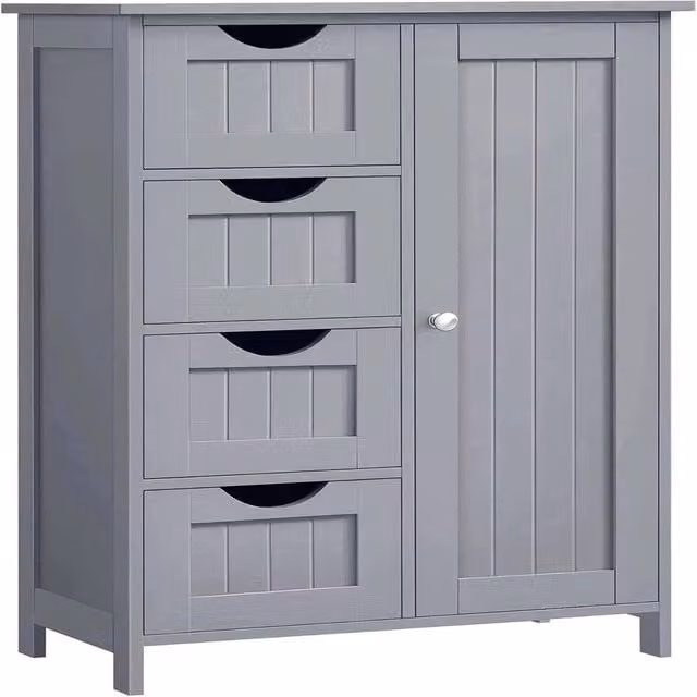 VOGREX Grey Wood Bathroom Cabinet with 4 Drawers and 1 Door – 1