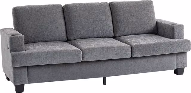 HOMCOM 3 Seater Grey Fabric Sofa with USB Charging Ports, Cup Holders and Removable Covers – 1