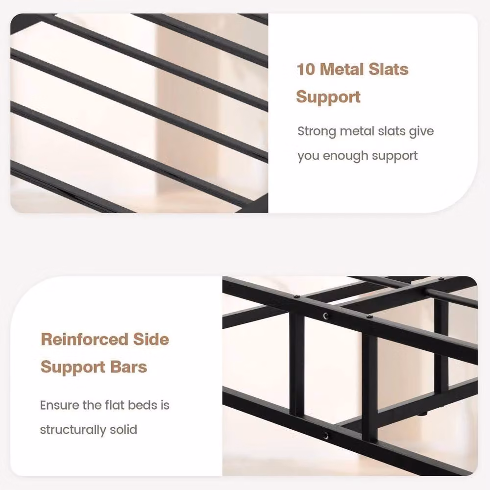 Kelvenix King Size Metal Platform Bed Frame with Rigid Fixed Slats in Black – 3