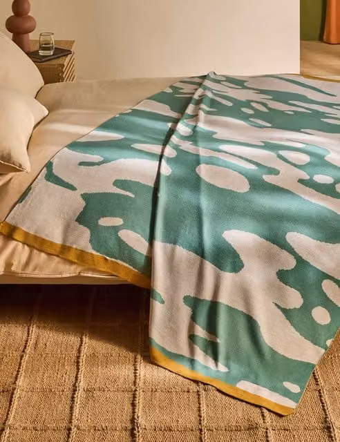 MADE Teal Ripple Geometric Knitted Polyacrylic Throw