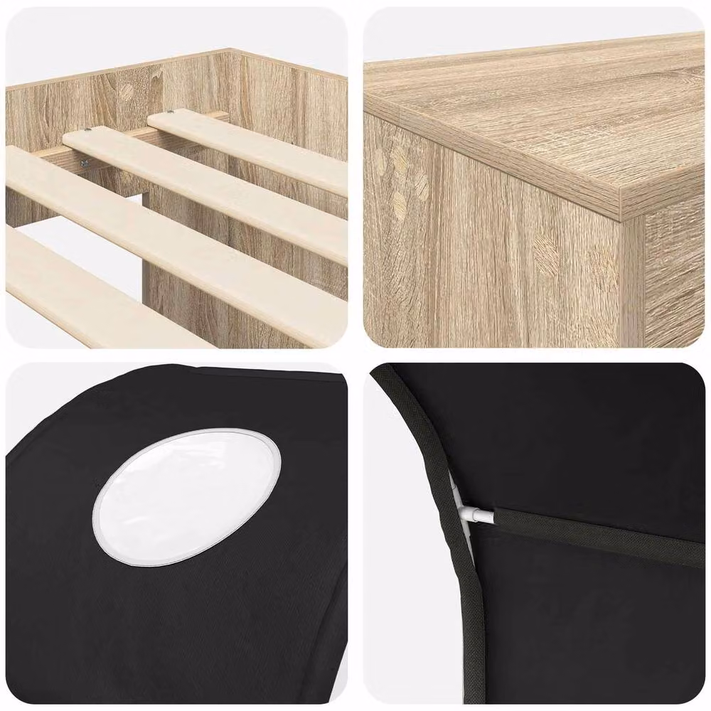 Berkfield Home 3-Piece Bed with Tunnel in Artisan Oak and Black Engineered Wood, Brown – 3