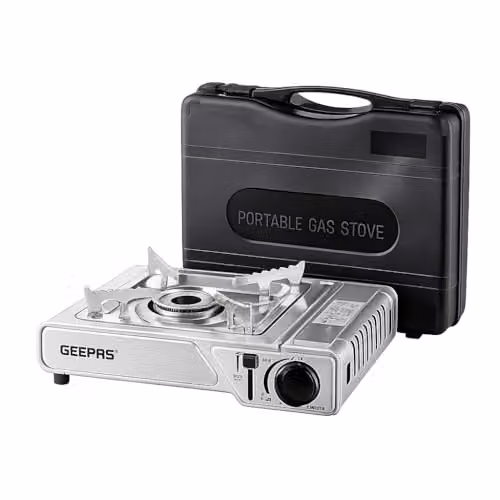 GEEPAS Single Burner Portable Gas Camping Stove and BBQ Cooker with Carry Case in Black and Silver – 1