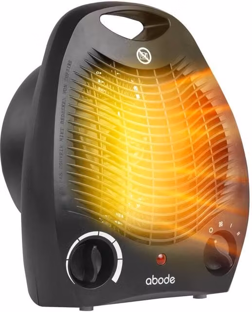 Abode 2000W Electric Fan Heater with Two Heat Settings and Thermostat in Black