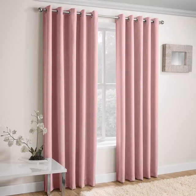 Enhanced Living Pair of Vogue Blush Pink Eyelet Thermal Dimout Curtains, W/H: 168 x 183 cm