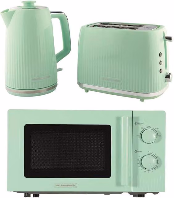 Hamilton Beach Miami Kettle, Toaster and Microwave Set in Mojito Mint
