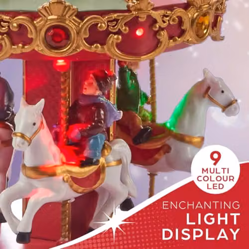 The Christmas Workshop Musical Carousel with LED Lights and Classic Carols, Multicolour Tabletop Decoration – 4