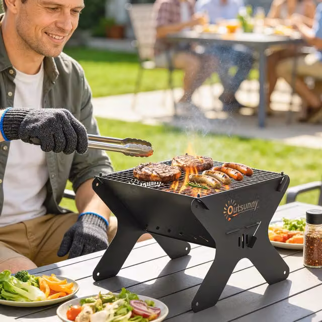Outsunny 2-in-1 Portable Tabletop BBQ Grill and Camping Fire Pit, Black