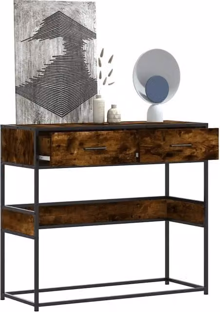 Berkfield Home Smoked Oak Console Table in Brown, W/D/H: 90 x 35 x 80 cm – 1