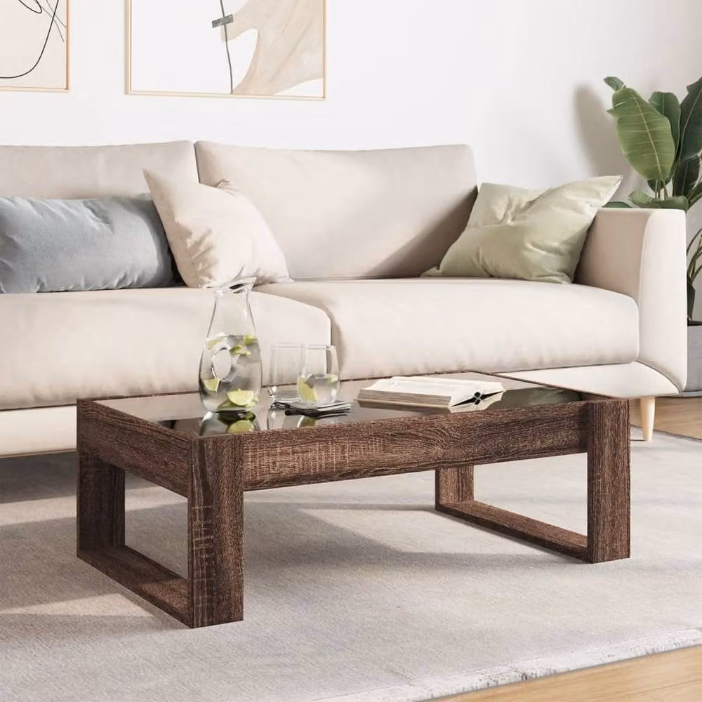 Berkfield Home Infinity LED Coffee Table in Brown Oak, W/D/H: 90 x 53 x 30 cm – 1