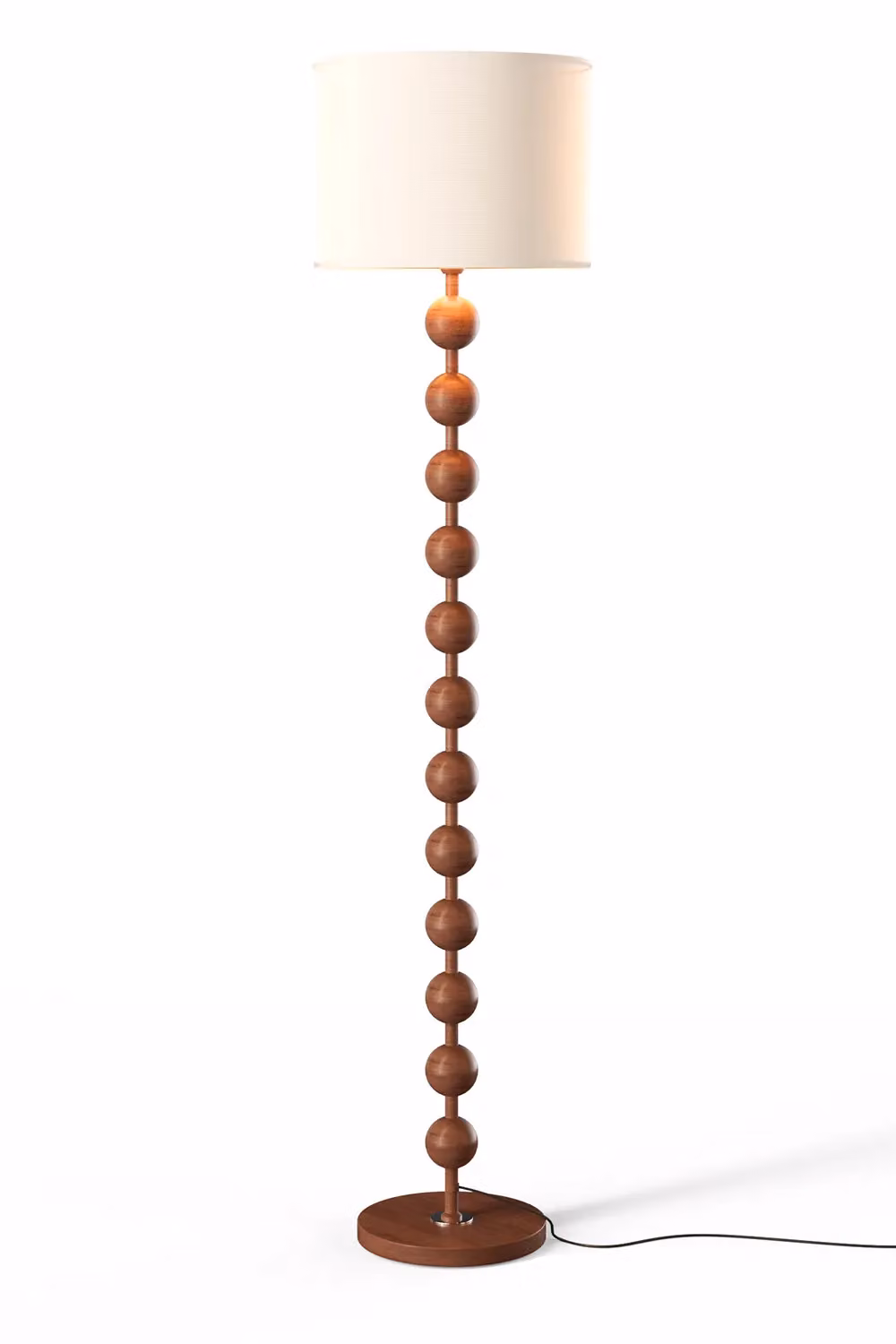H&O Direct Mid-century E27 Fabric Lampshade Floor Lamp with Foot Switch in Walnut and Brown – 3