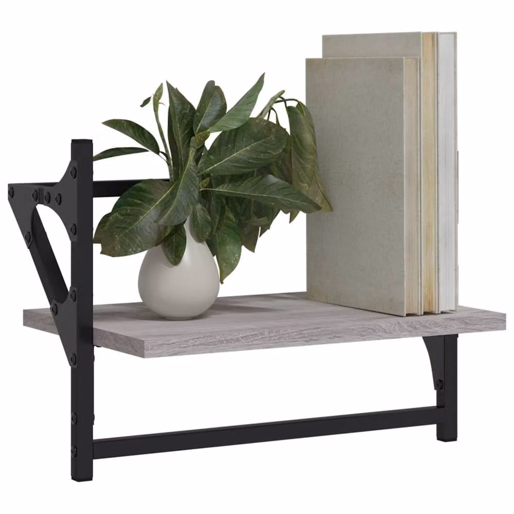 Berkfield Home Wall Shelves with Hanging Rods, 2 Pieces, Grey Sonoma, W/D/H: 40 x 25 x 30 cm – 3