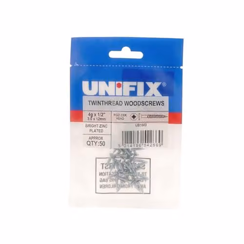 Unifix Twinthread Pozidriv Countersunk Wood Screws, Silver, Diameter: 5.0 mm, Length: 75.0 mm