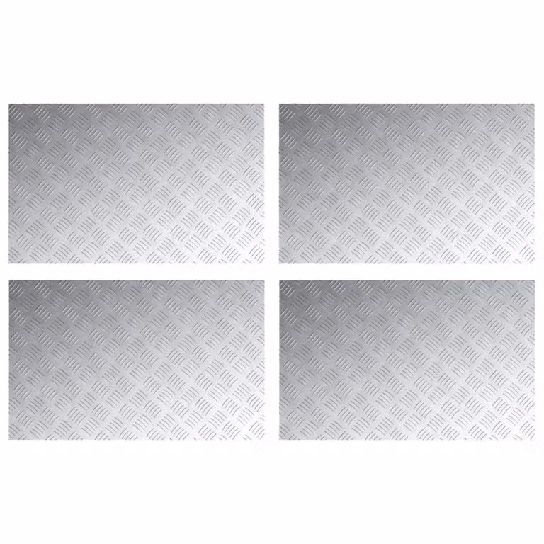 Berkfield Home Non-Slip Aluminum Checker Plates, 4 Pack, Silver, W: 80 cm, D: 50 cm