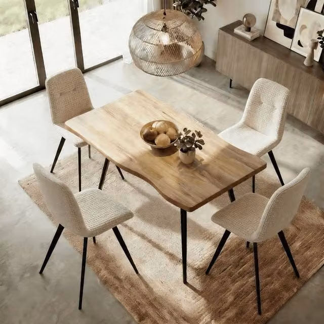 Home Source Avara 5 Piece Dining Set with 140cm Rectangular Table and 4 Ashford Upholstered Chairs in Off-White – 1