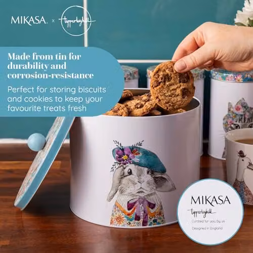 Mikasa Tipperleyhill Metal Storage Canister, 3.5 l, White and Multicolour, Airtight and Leakproof – 3