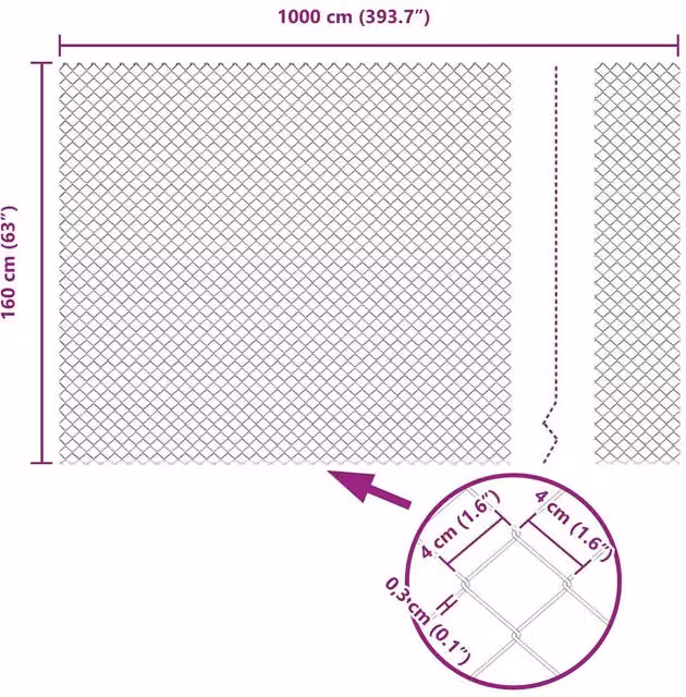 Berkfield Home Green Steel Chain Link Fence, W: 1.6 m, L: 10 m