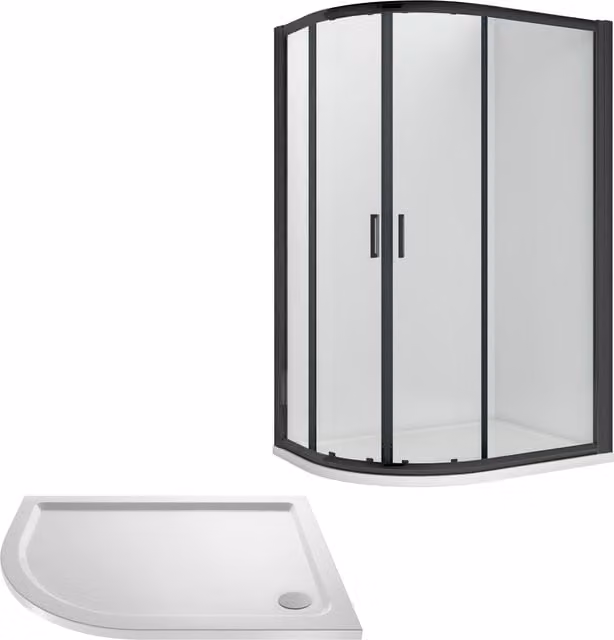 Balterley Ruwa Offset LH Quadrant Shower Enclosure with Tray and Sliding Glass Door, Black and White, W/D: 120 x 80 cm