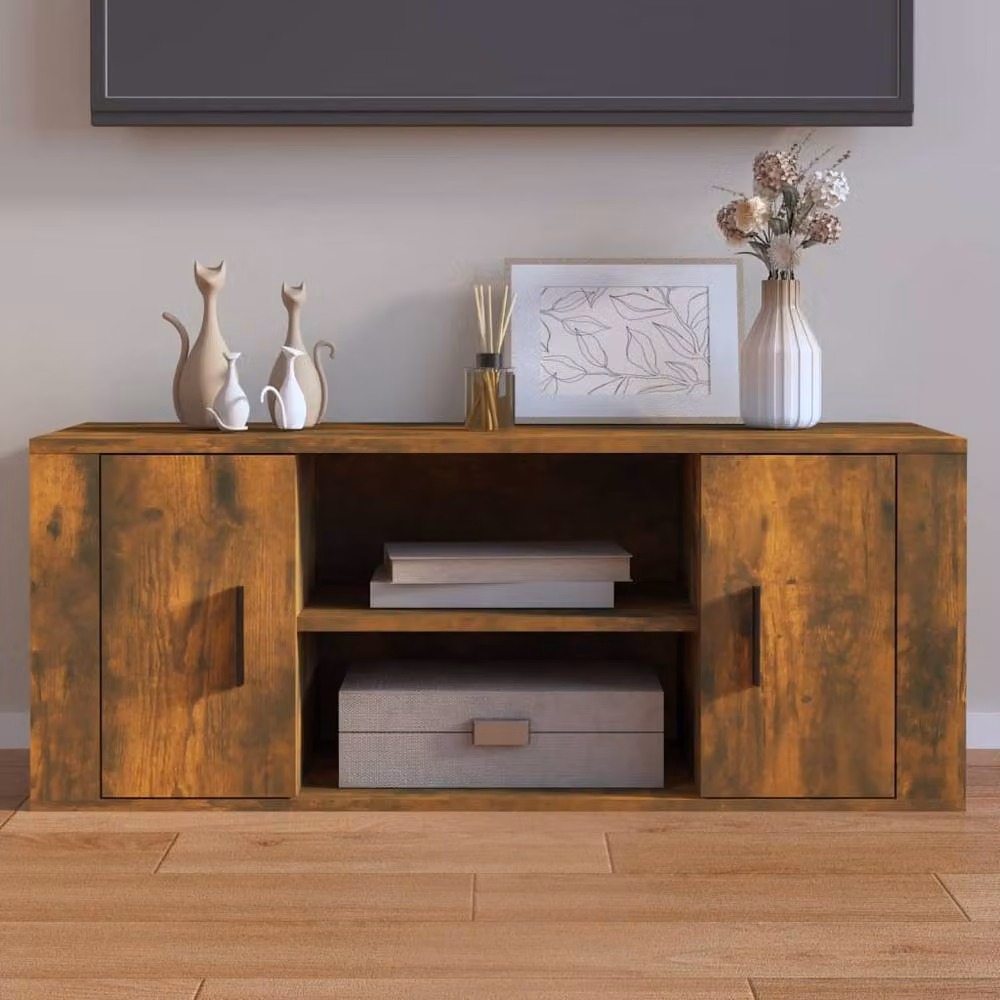 Berkfield Home Smoked Oak TV Cabinet in Brown, W/D/H: 100 x 35 x 40 cm – 2