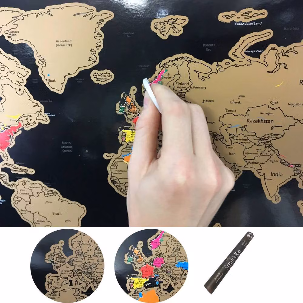 Fragranced Humour World Scratch Map Travel Poster in Black and Gold – 10