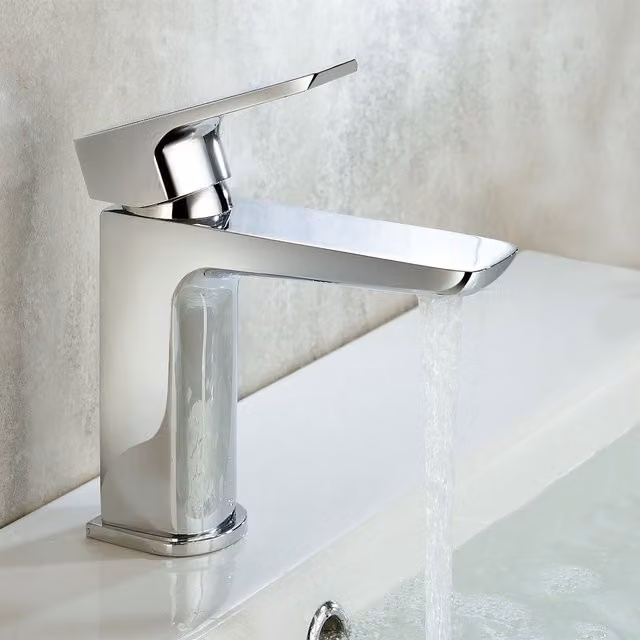 Nes Home Kenson Luxury Modern Bathroom Basin Mono Mixer Single Lever Tap and Pop Up Waste in Silver Chrome