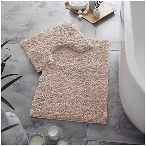 Gaveno Cavailia 2 Piece Zero Twist Non-Slip Bath Mat and Pedestal Set, Pink, W/D/H: 80 x 50 cm and 50 x 40 cm