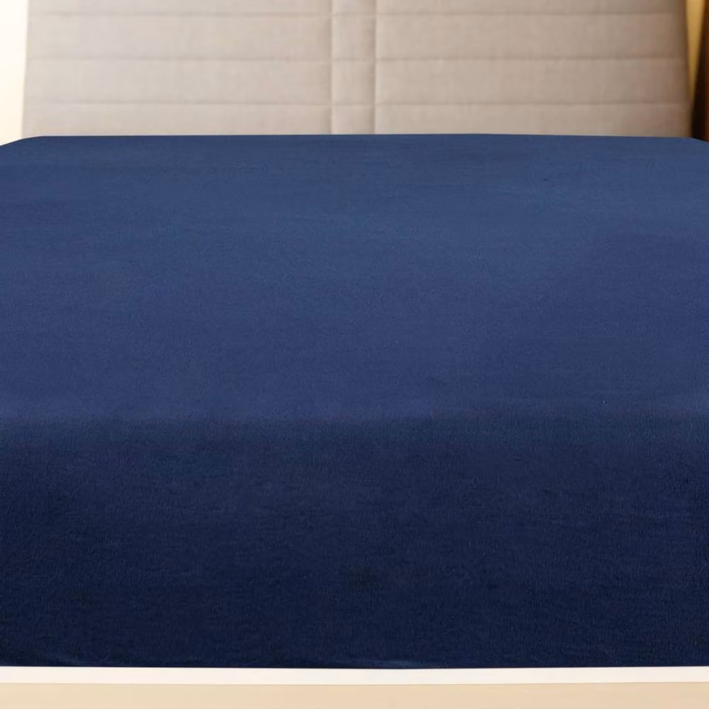 Berkfield Home Navy Blue Cotton Jersey Fitted Sheet, W: 160 cm x D: 200 cm – 2