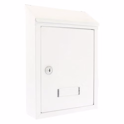 Burg-Wächter MB09 Avon Rear Entry Wall Mounted Galvanised Steel Lockable Weatherproof Post Box, White, W: 21 cm, D: 7 cm, H: 30 cm – 1