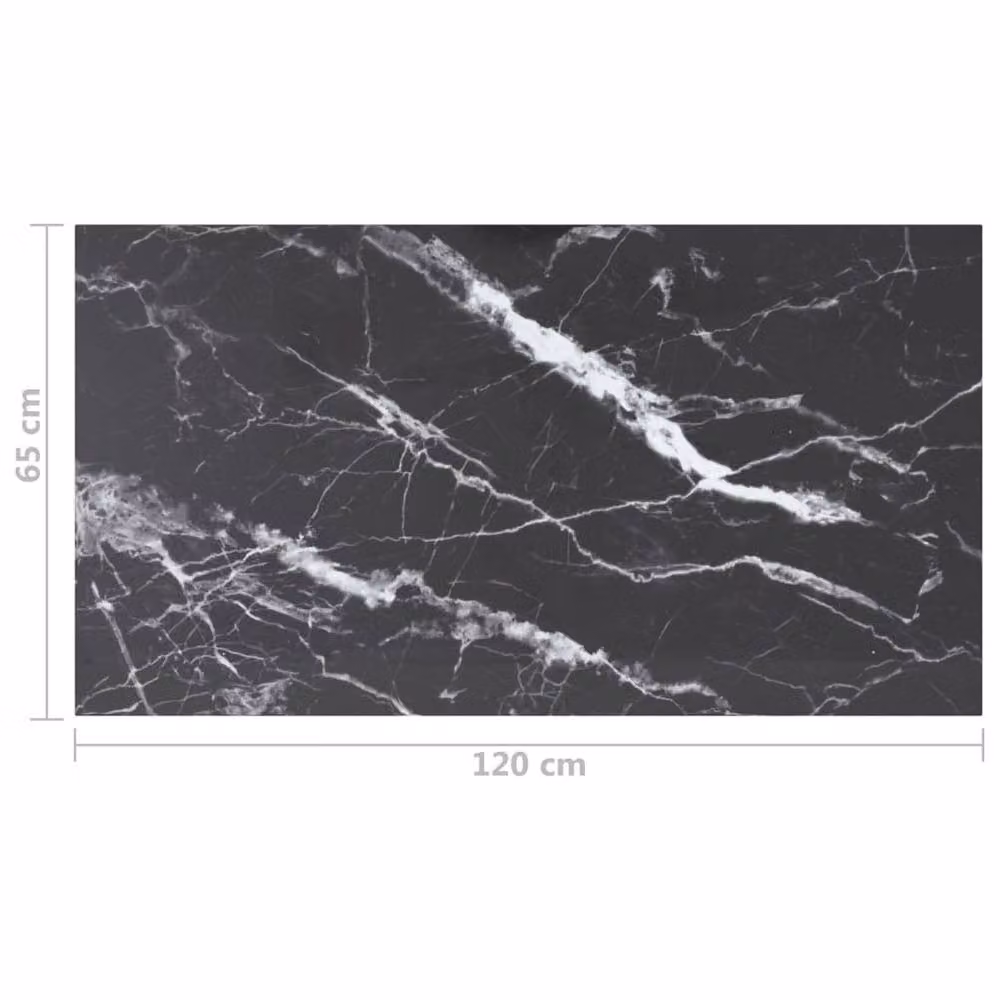 Berkfield Home Table Top Marble Design Black Tempered Glass, W: 120 cm, D: 65 cm – 3