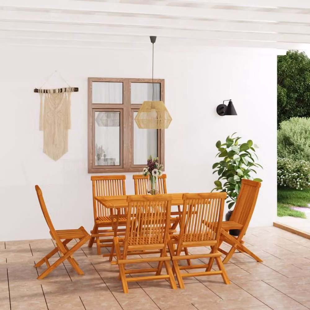 Berkfield Home Beautiful 7 Piece Solid Teak Wood Garden Dining Set in Brown – 1
